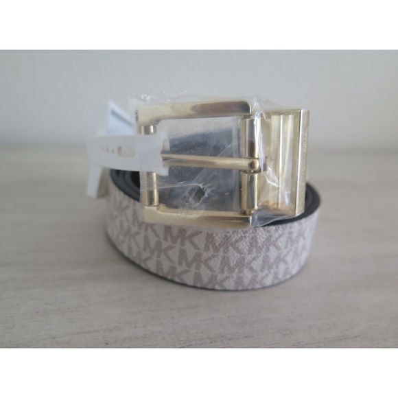 Michael Kors 553793C Women Sz M Reversible White/Black Signature Logo MK Belt - Picture 1 of 9